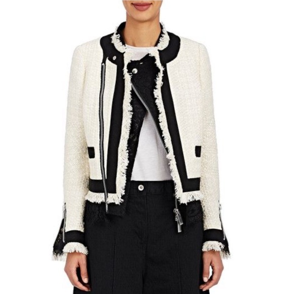 Central Park West New York tweed lace moto jacket white black size xs - Picture 1 of 10